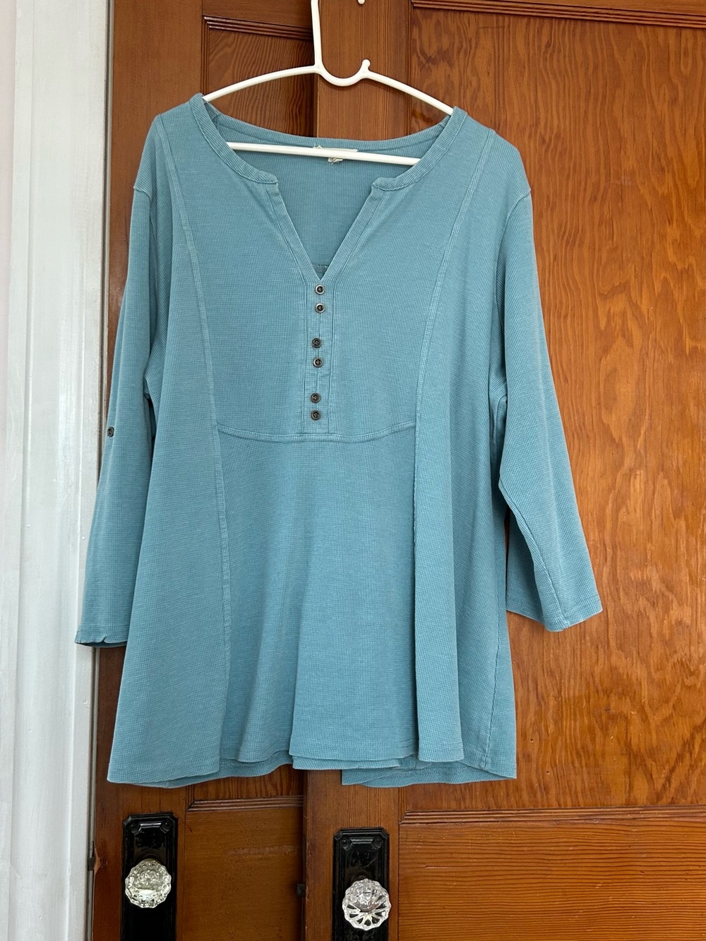 Relaxed Teal V-Neck Button Tunic Top